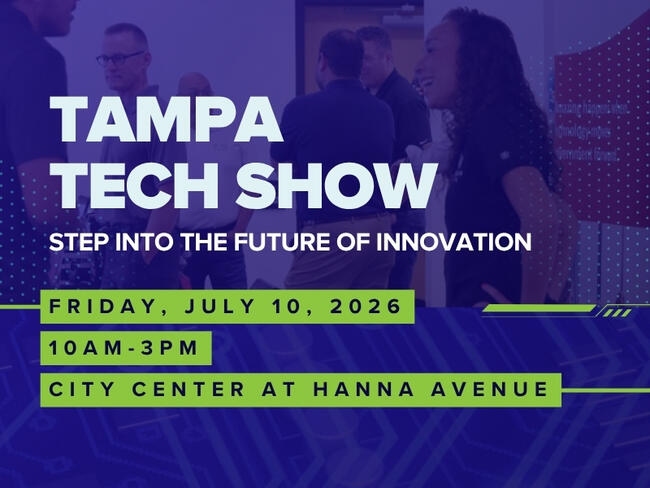 Tampa Tech Show 2026 event graphic with date, time, and location details.
