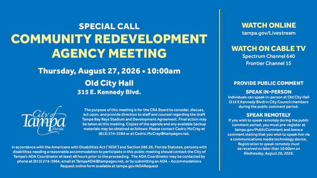 Graphic for a special call CRA meeting on August 27 at 9:00am, with online and TV viewing info.