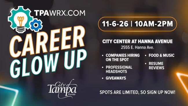 Career Glow Up event on November 6, 2026, with job fair details and location info.