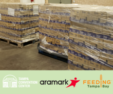 Pallets of donated rice