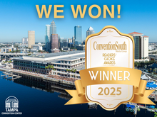 "Cityscape with 'We Won!' and 'ConventionSouth Readers' Choice Awards Winner 2025' badge."