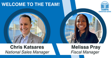 Welcome graphic for Chris Katsares, National Sales Manager, and Melissa Pray, Fiscal Manager.