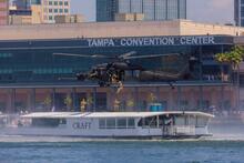 Helicopter above a boat near Tampa Convention Center.  Photo credit. Visit Tampa Bay