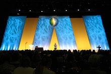 An AWHONN guest speaker addresses a large crowd at the Tampa Convention Center.