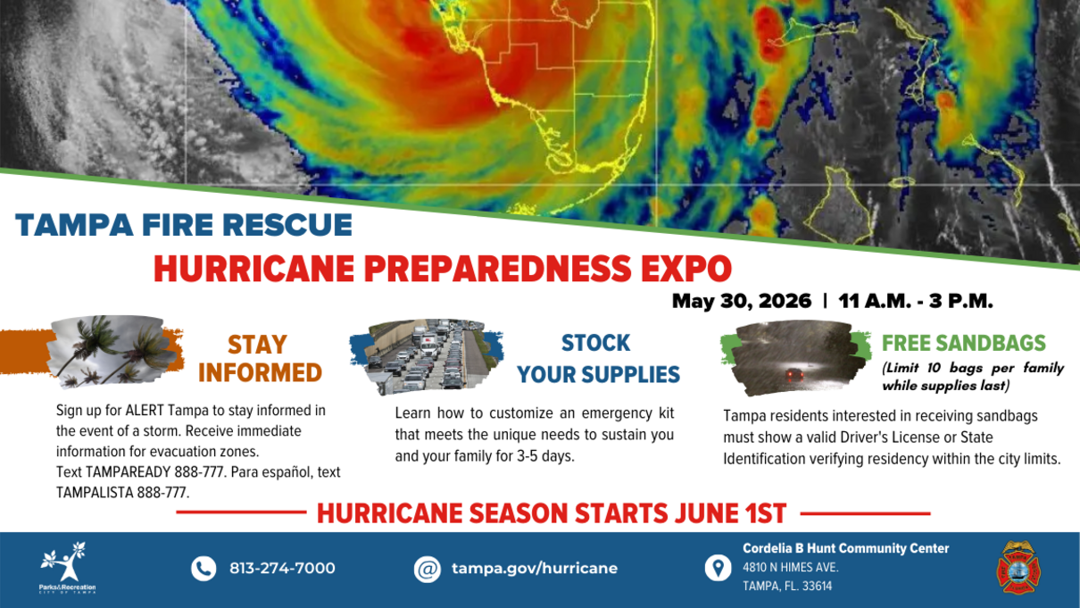 Tampa Fire Rescue Hurricane Preparedness Expo, May 30, 10 AM-3 PM.