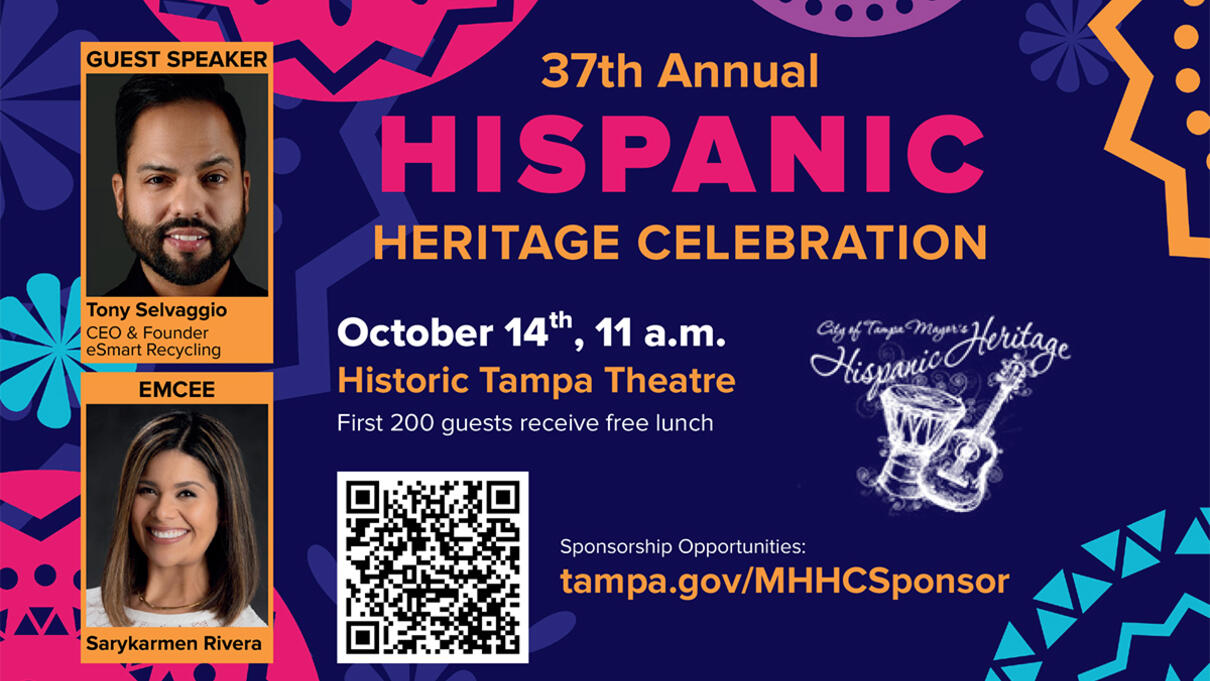 37th Annual Hispanic Heritage Celebration flyer with event details and guest photos.