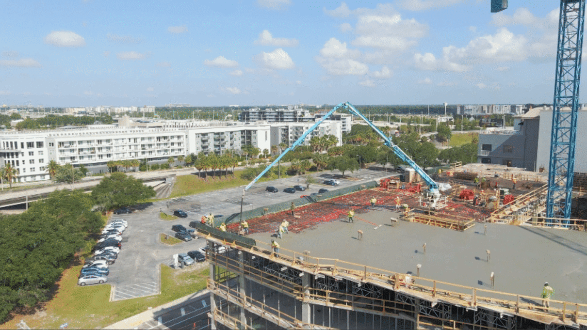 View of rooftop of construction site