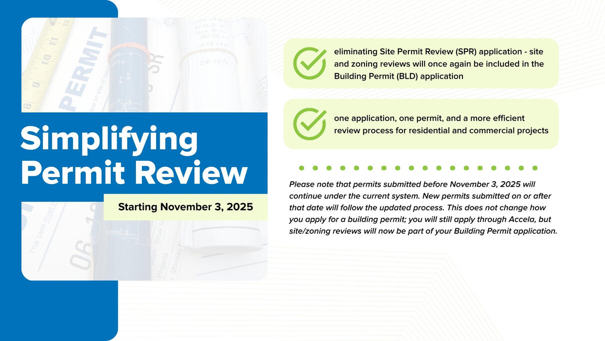 Simplifying Permit Review graphic with key points on application efficiency and dates.