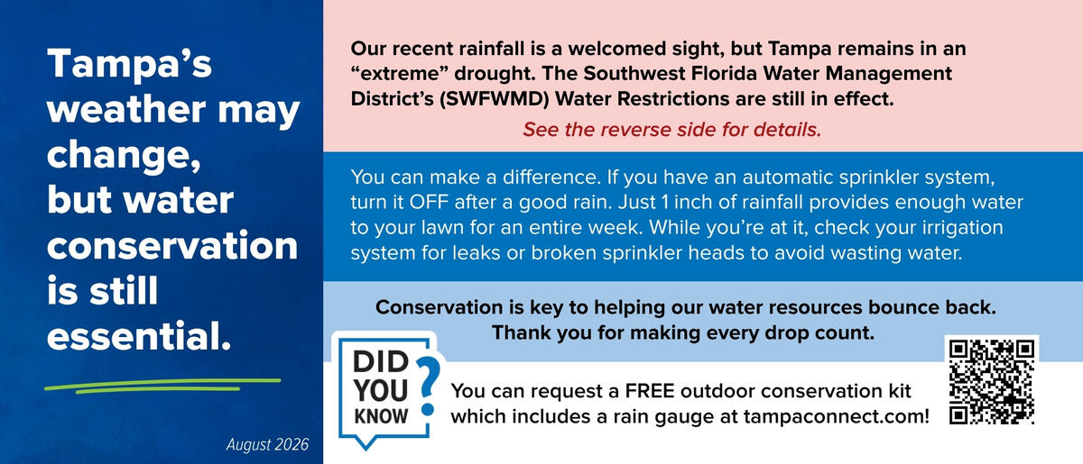 Remember to follow our drought restrictions and turn off your automatic irrigation system after it rains. 